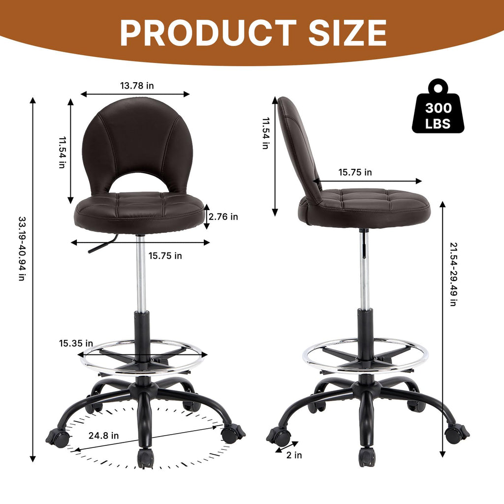 Manyday Drafting Chair with Folding Back | Comfy Office Chair with Wheels, 31.1" to 37.4", Dark Brown