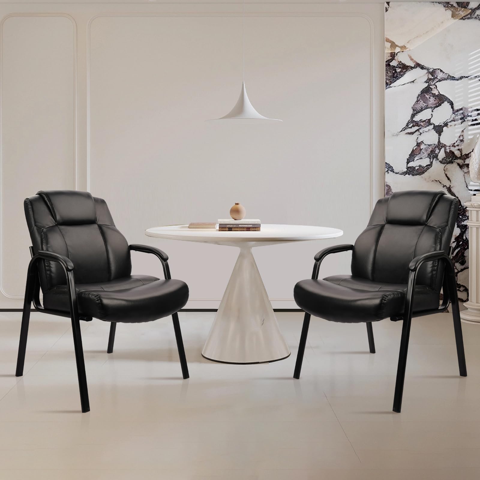 Clatina Big and Tall Office Chair Set of 4 500lbs Leather Reception Chair with Bonded Padded Armrest Wide Seat Desk Chair No Wheels for