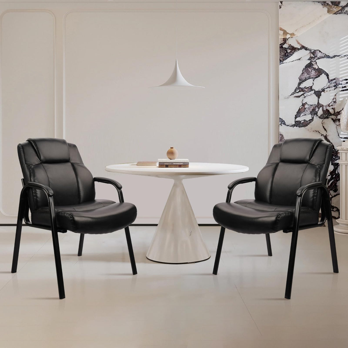 Clatina Big and Tall Office Chair Set of 2 500lbs Leather Reception Chair with Bonded Padded Armrest Wide Seat Desk Chair No Wheels for