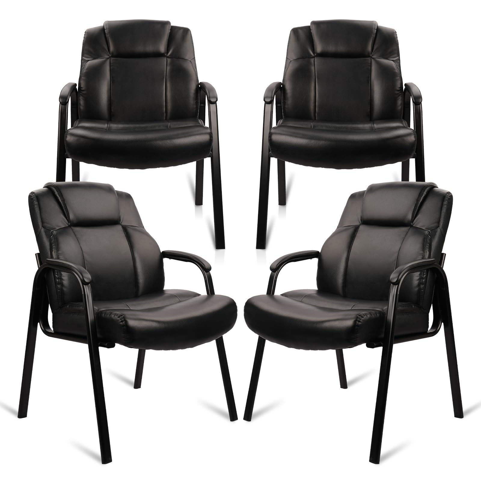 Clatina Big and Tall Office Chair Set of 4 500lbs Leather Reception Chair with Bonded Padded Armrest Wide Seat Desk Chair No Wheels for
