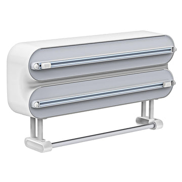 3 in 1 Aluminum Foil and Plastic Wrap Organize Dispenser with Cutter, Magnetic Paper Towel Holder for Fridge, Includes 1 Roll of Cling Film