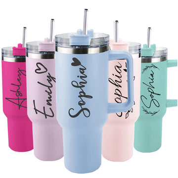40 oz Tumbler with Handle and Straw,Custom Stainless Steel Insulated Cups with Name Travel Coffee Mug Personalized Wedding Christmas Mom Birthday Gifts for Women