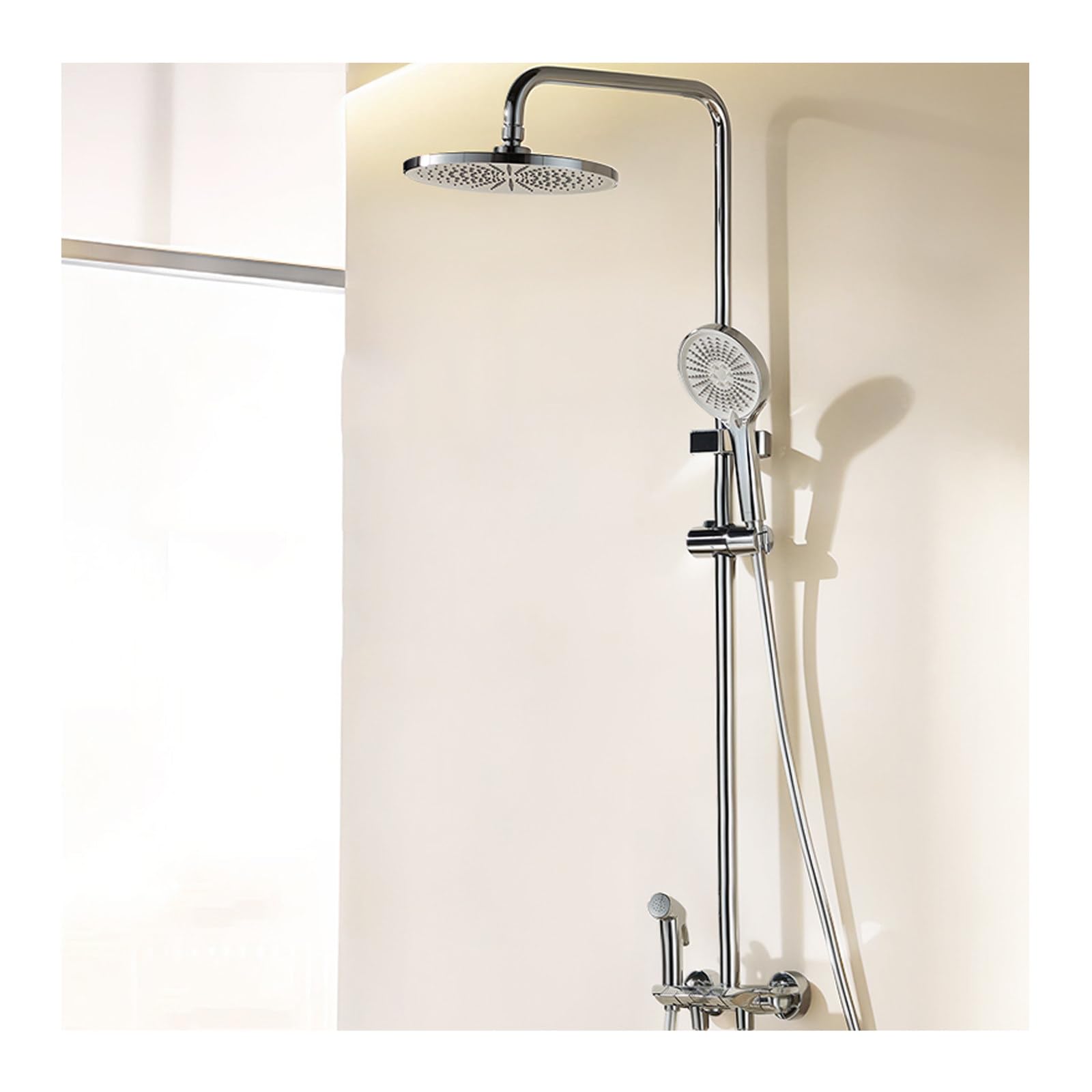 Shower System, Wall Mounted Bathroom Shower Faucet Set 4 Functions Shower Fixtures Chrome Shower Kit with Valve and 3 Modes Handheld Shower Head, Bathtub Faucet, Rain Shower Head