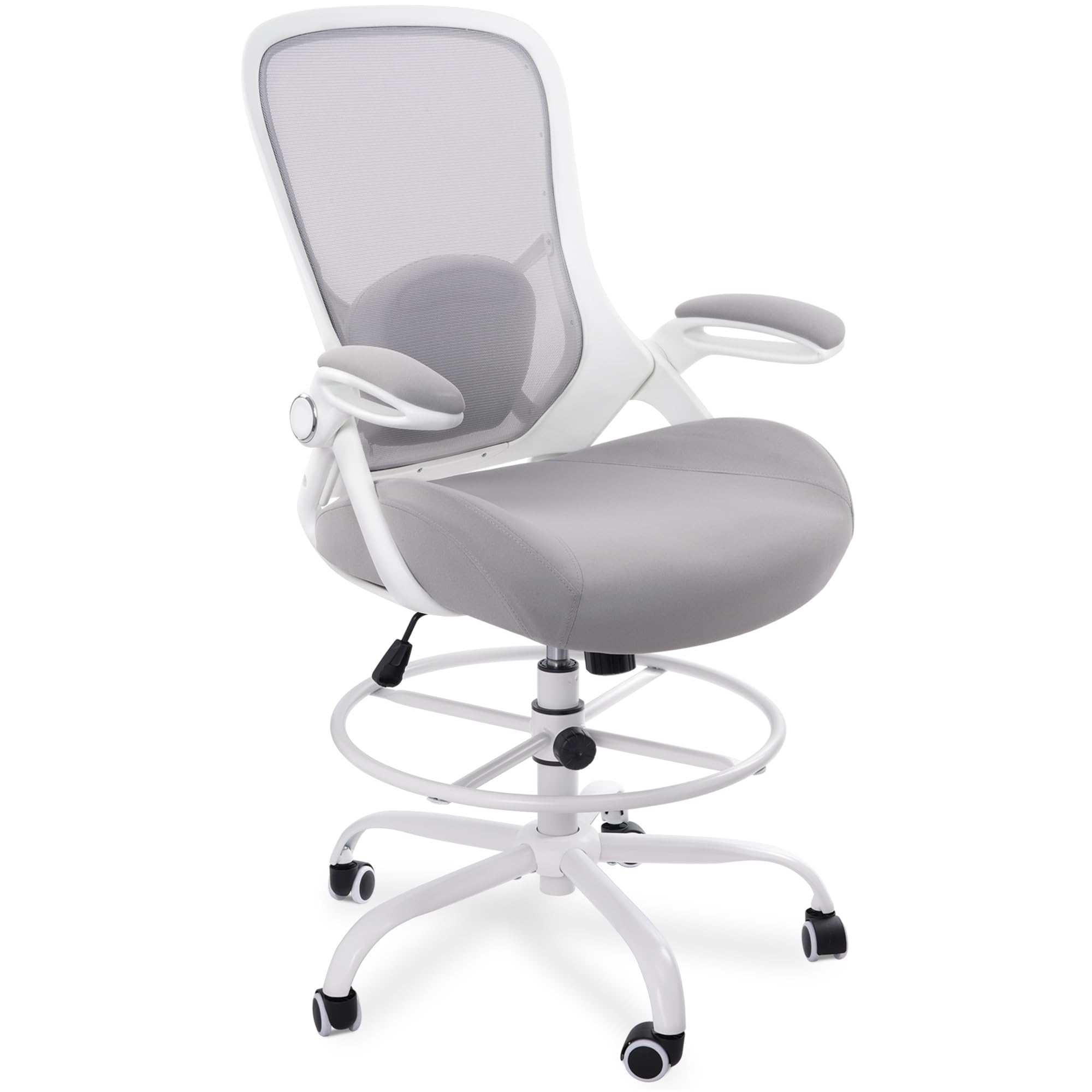 Hylone 400lbs Heavy Duty Drafting Chair 5" Thickened Seat Office Chair with Flip-up Armrests Tall Ergonomic Computer Chair with Lumbar Support