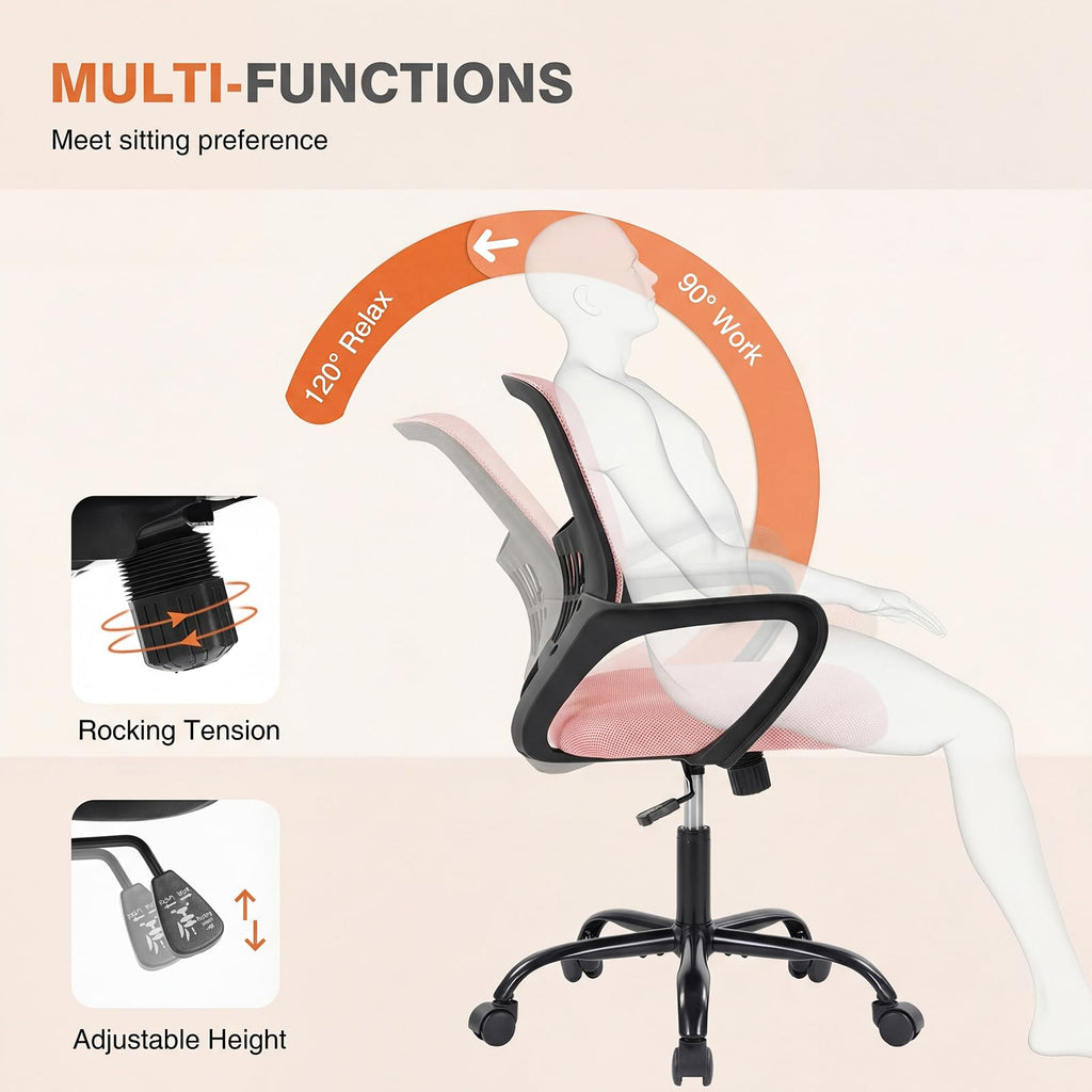 Sweetcrispy Home Office Managerial Executive Chair, Ergonomic Mesh Adjustable Swivel Mid-back Computer Desk Chair with Comfortable Lumbar
