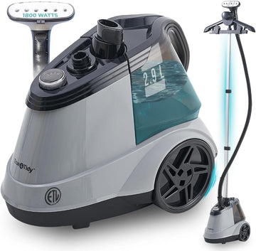 True & Tidy® Commercial Standing Clothes Steamer, Heavy Duty with 90+ mins of Steam Time, For Home and Commercial Use, 1800 watts of Powerful Steam, Wheels for Easy Movement, 3 Steam Settings (Gray) (Renewed)
