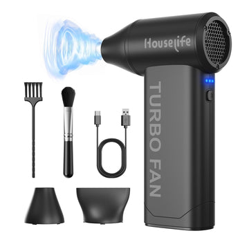 Houselife Compressed Air Duster for Computers - 150,000 RPM Brushless Motor Mini Blower, Small Hand Held Blower & Reusable Canned Air Alternative for PC, Keyboard Cleaning (0.66 lbs)