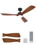 VONLUCE Wood Ceiling Fan with Lights, 52 Inch Ceiling Fans and Remote, 6 Speed Reversible Noiseless DC Motor, 3CCT, Solid Wood Outdoor Ceilings Fan for Patios Farmhouse, Walnut