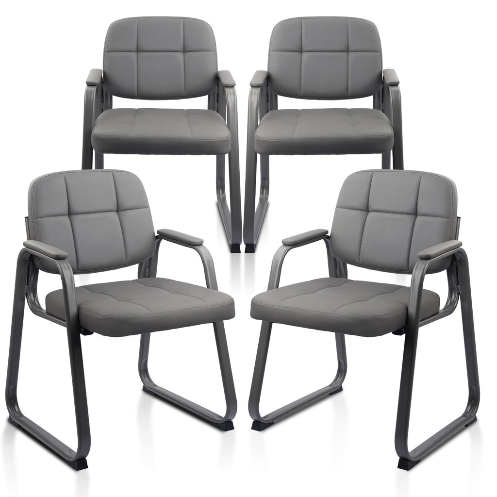 Clatina Waiting Room Guest Chair with Bonded Leather Padded Arm Rest for Office Reception and Conference Desk Black with Sled Base Grey 4 Pack