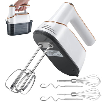 GELANGS Hand Mixer, 5-Speed Electric with Turbo Boost, White, Copper Motor, 400W, Dishwasher-Safe Attachments for Baking, Whipping, Dough
