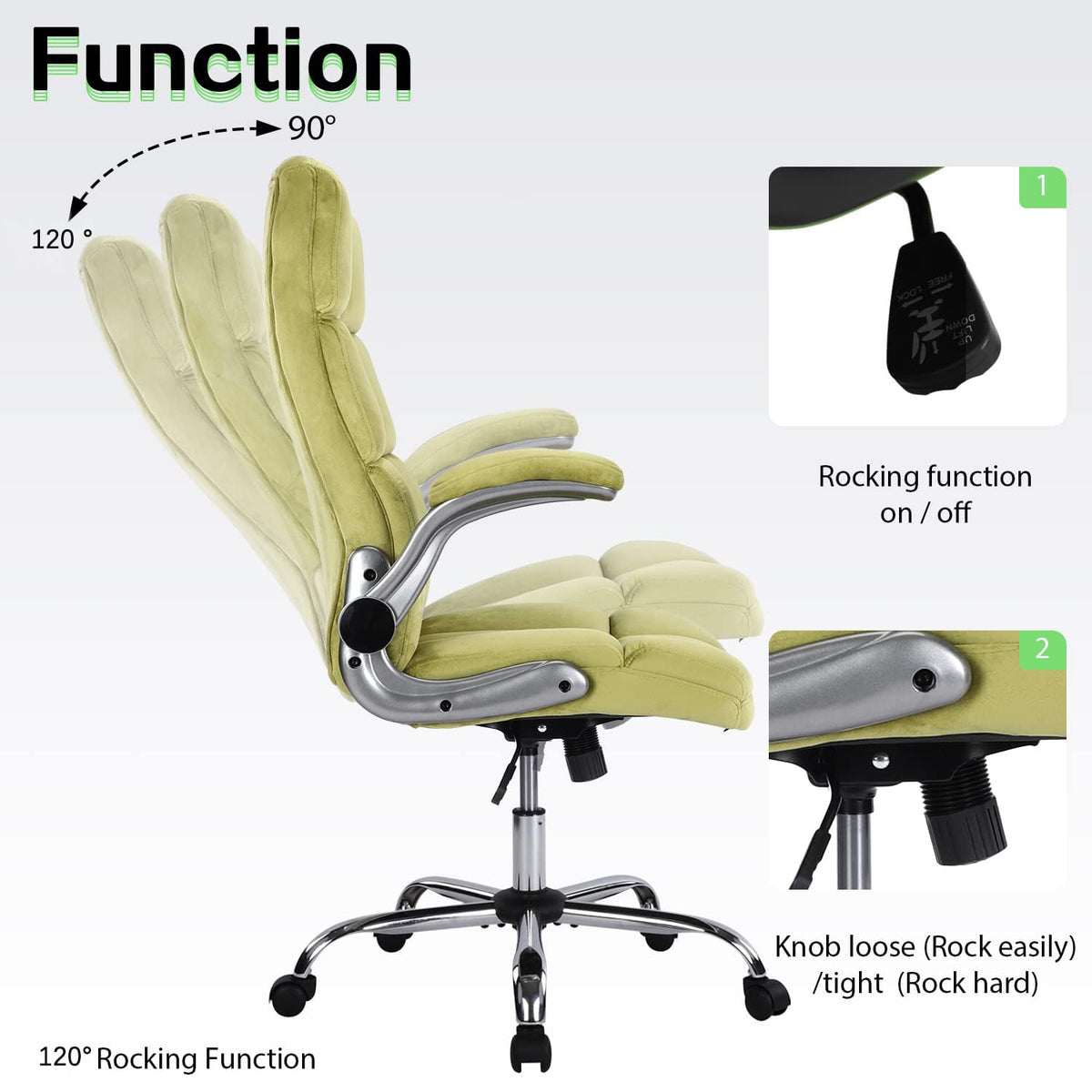 Reficcer Fabric Office Chair, High Back Velvet Executive Desk Chairs with Lumbar Support Ergonomic Computer Task Chair with Flip-up Arms and