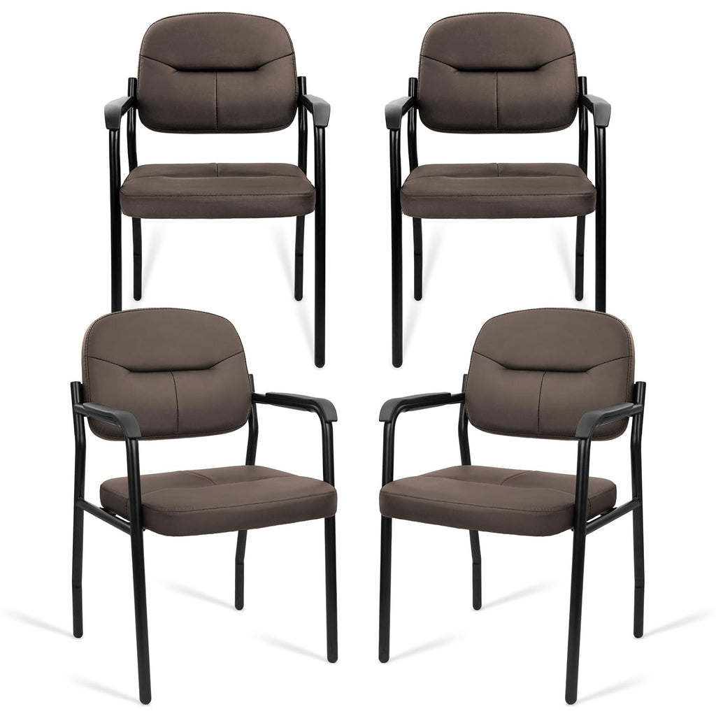 Clatina Leather Guest Chair Sets of 4, Office Reception Chair No Wheels with Armrests and Lumber Support, Ergonomic Desk Armchair for Meeting