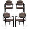 Clatina Leather Guest Chair Sets of 4, Office Reception Chair No Wheels with Armrests and Lumber Support, Ergonomic Desk Armchair for Meeting