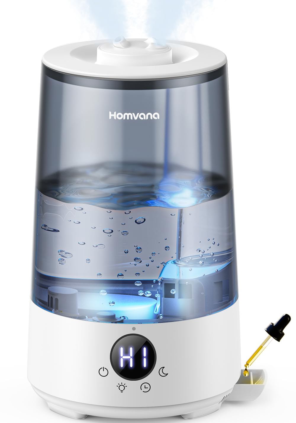 Homvana 3.6L Top-Fill Cool Mist Humidifiers for Bedroom, Large Room & Plants, 23dB Ultra-Quiet, Easy-to-Clean 2-in-1 Baby Humidifier & Oil Diffuser for Congestion Relief, Lasts Up to 4 Nights (Grey)