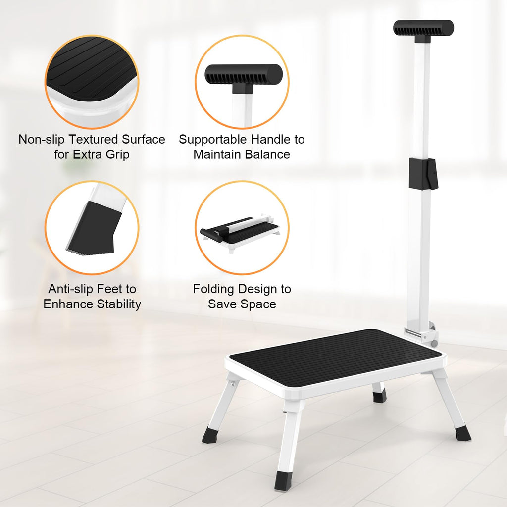 One Step Stool for Adults, Heavy Duty Stepping Stool with Non-slip Step Platform Metal Stool in Kitchen, Bedroom,bathroom,330 Lbs Capacity