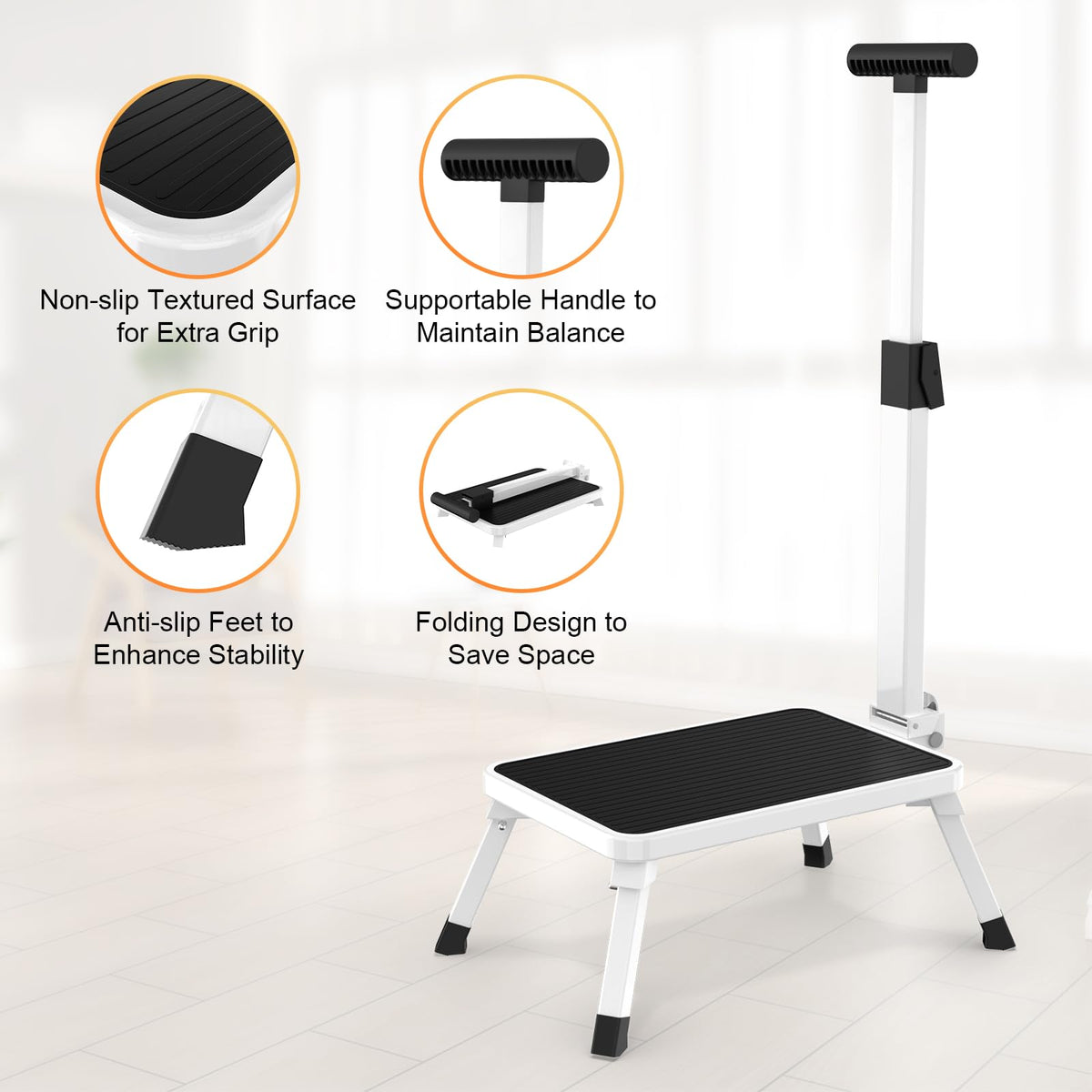 One Step Stool for Adults, Heavy Duty Stepping Stool with Non-slip Step Platform Metal Stool in Kitchen, Bedroom,bathroom,330 Lbs Capacity