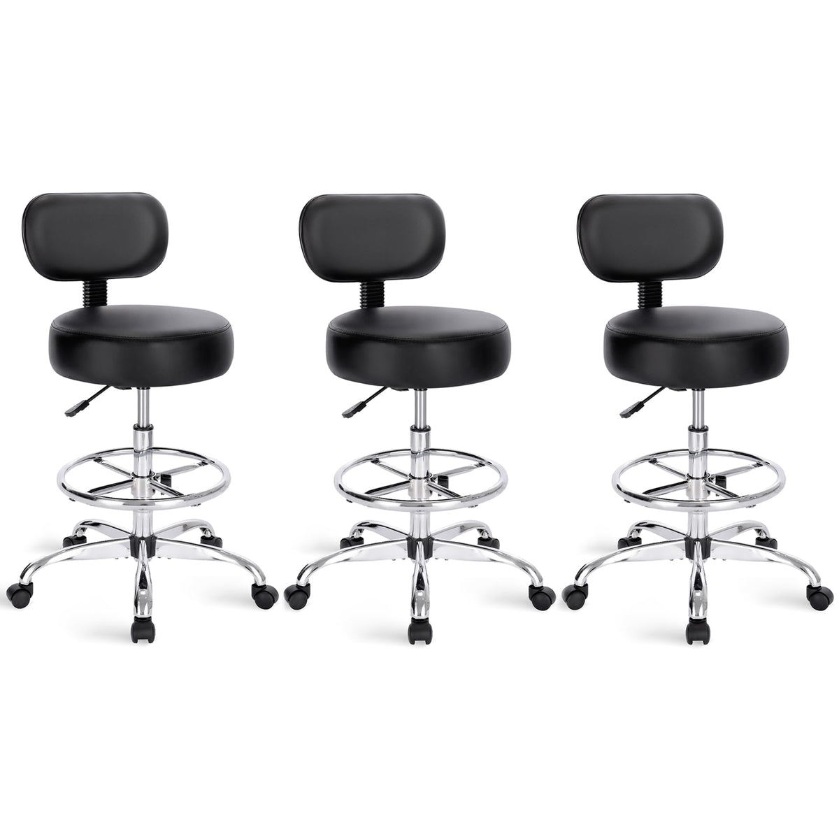 Superjare Drafting Chair with Back, Set of 3, Swivel Barstools, Adjustable Height Rolling Stool with Footrest, Standing Desk Chair for Counter