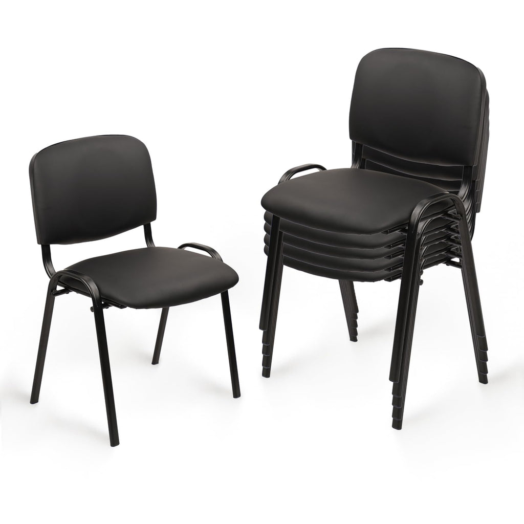 Clatina Stacking Waiting Room Chairs, Pu Leather Armless Office Guest Chair with Metal Frames, Stackable Conference Room Chairs No Wheels for