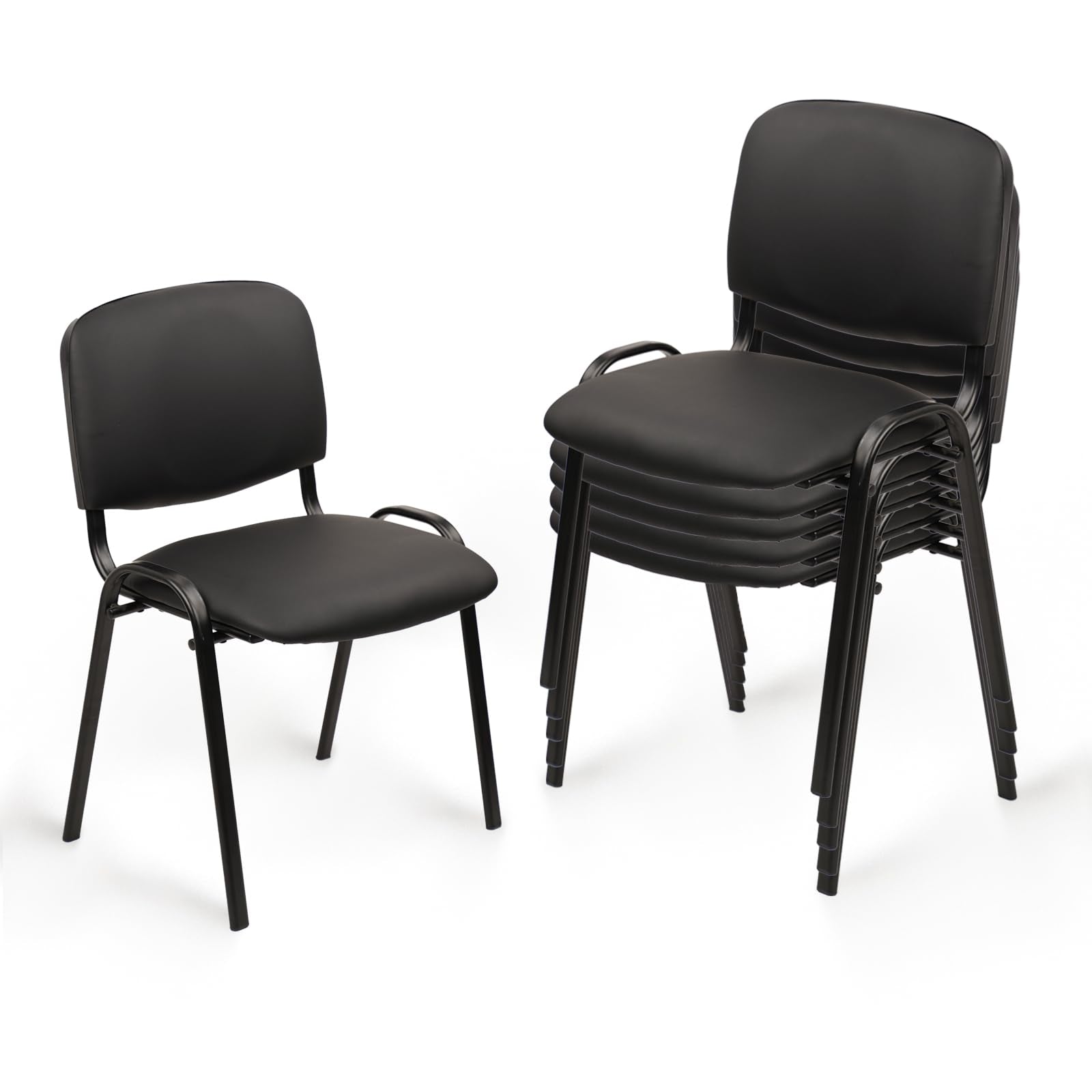 Clatina Stacking Waiting Room Chairs, Pu Leather Armless Office Guest Chair with Metal Frames, Stackable Conference Room Chairs No Wheels for