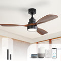 Sofucor 48 Inch Smart Ceiling Fan with Light, Solid Wood Low Profile Ceiling Fans with Lights and Remote, Work with Alexa/Google/App, Quiet DC Motor, 3 Blade Ceiling Fan for Bedroom Living Room Patio