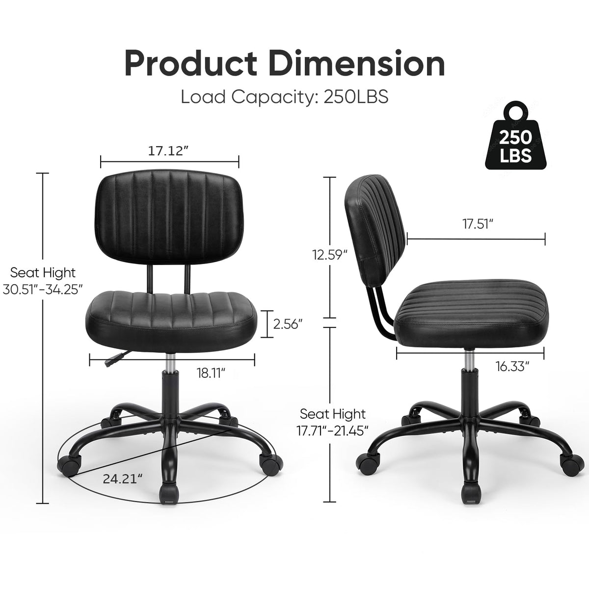 Dumos Home Office Chair, Ergonomic Computer Desk Chair, Lumbar Support, 24.21 inches x 16.33 inches x 34.25 inches, New Black