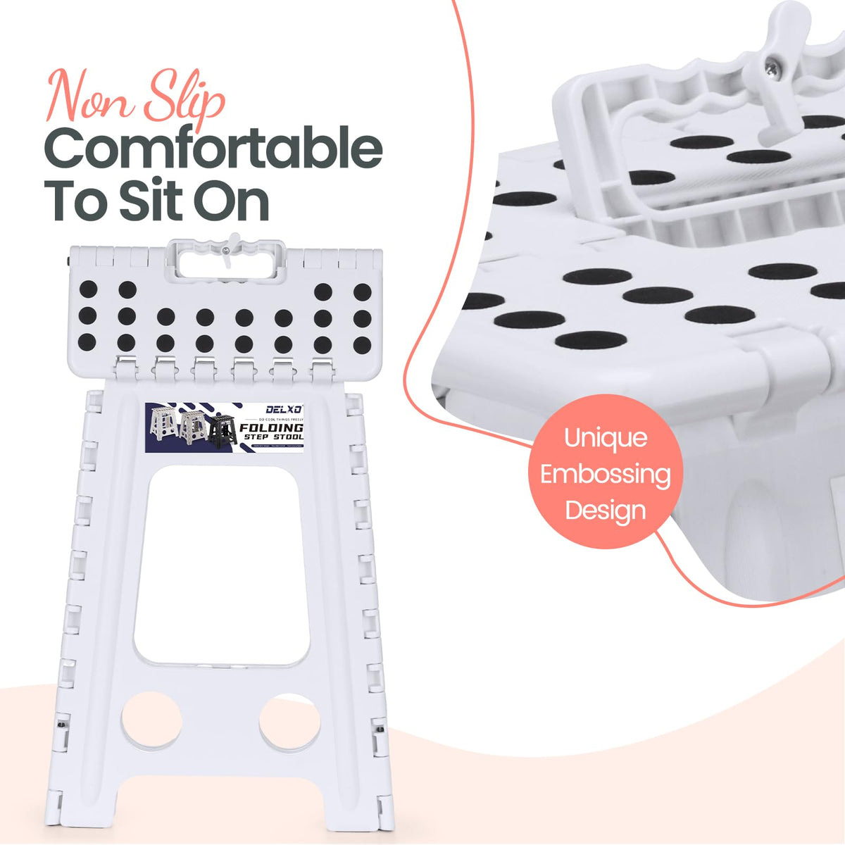Delxo 17.5 Inch Folding Step Stool,foldable Step Stool for Adults White