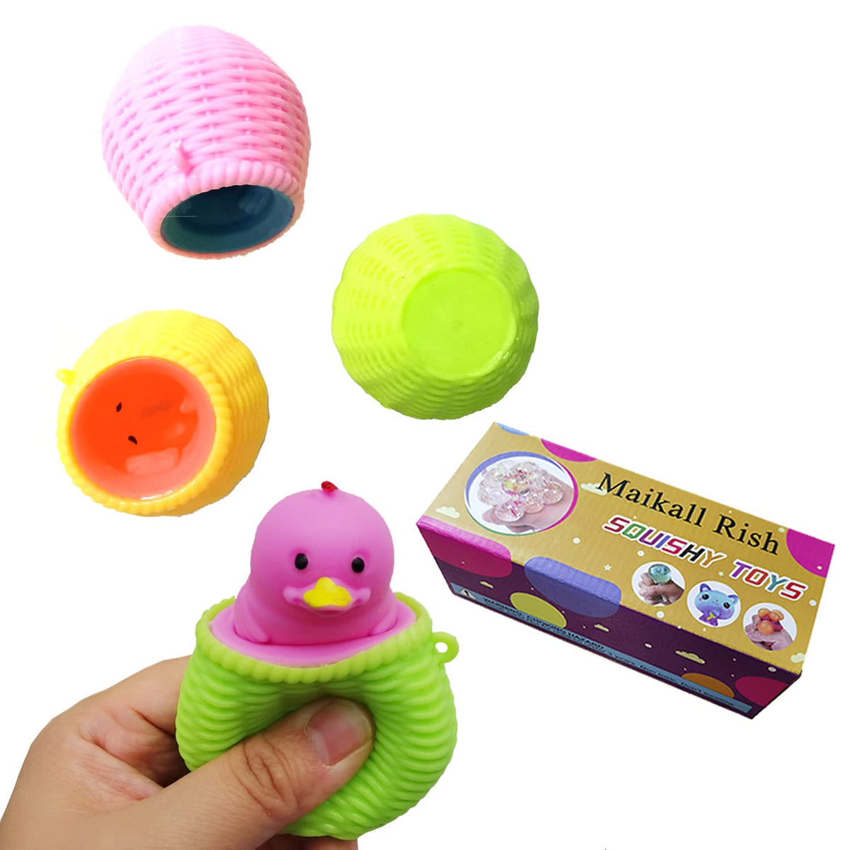 Chick Stress Squeeze Toy 3 Pack Cute Animal Pop Out Funny Toys Anti Stress Soft Sensory Toys for Adults Kids Boys Girls Easter Gifts (Boxed)