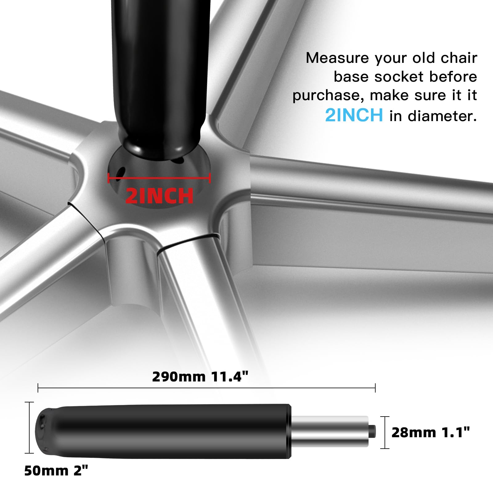 Omyoffice Adjustable Gas Lift Cylinder for Office Chairs, Black, 1000lbs Capacity, 1000 lbs