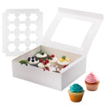 4 Pack Cupcake Boxes, Hold 12 Count Cupcake Containers with Window, High Grade Cupcake Holder, Easy Transport and Presentation, for Birthday Holiday Party, Desserts and More (White - 4 Pack)