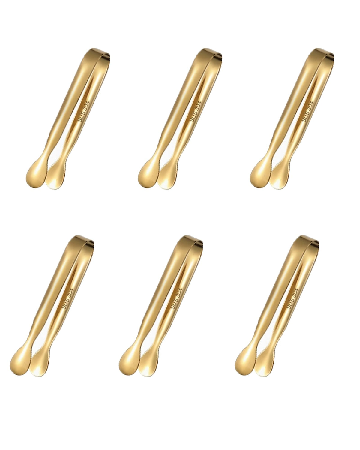 6 PCS Gold Sugar Tongs Set – 304 Stainless Steel Mini Tongs for Tea Parties, Desserts & Sugar Cubes | Elegant, Dishwasher Safe, Rounded Edges