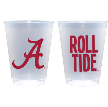 Officially Licensed University of Alabama logo/Roll Tide Printed Frosted Plastic Cups 16 oz - Elegant Party Cups 10 Pack - Frosted Roadie Cups Reusable - Cute Cup set for Game day Party Favors …