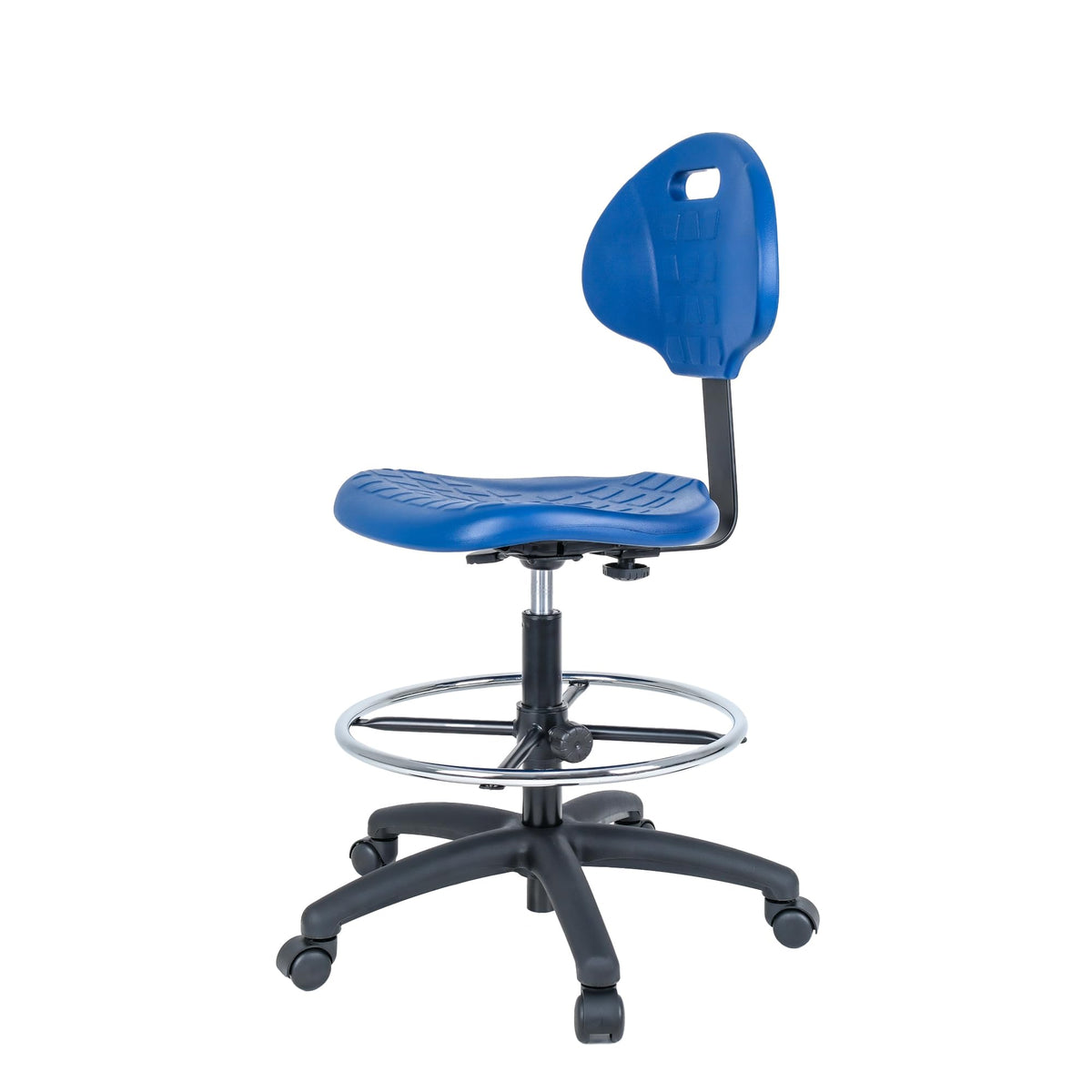 Chair Master Drafting Stool Blue- Easy to Clean! Quick Ship. Ergonomic Polyurethane Chair. Seat Height Adjustable (23"-33") Heavy Duty