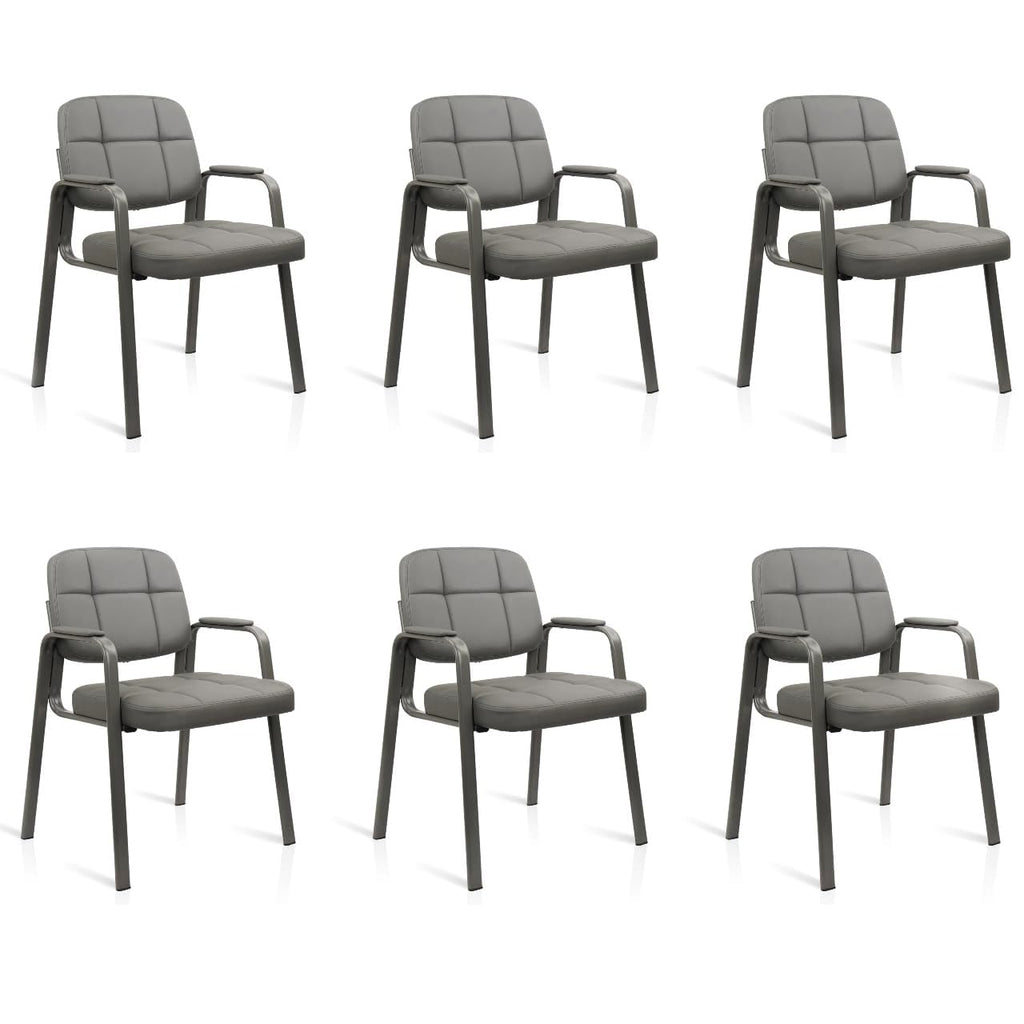 Cllatina Waiting Room Chairs with Padded Arms Leather Guest Chair No Wheels for Office Reception and Conference Desk Gery, 6pk, Grey