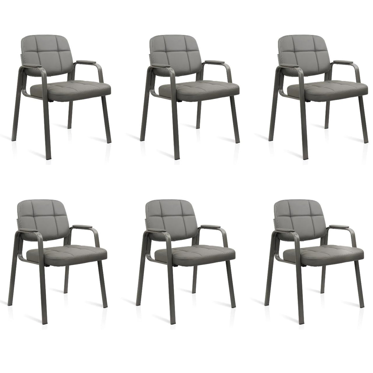 Cllatina Waiting Room Chairs with Padded Arms Leather Guest Chair No Wheels for Office Reception and Conference Desk Gery, 6pk, Grey
