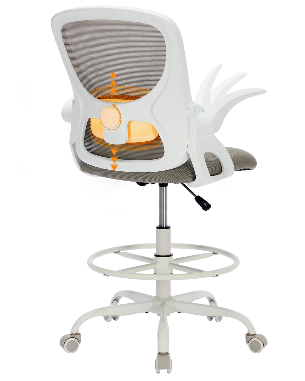 Lukkdys Drafting Chair with Arms, Tall Office Chair for Standing Desks, 20.9" x 10.6" x 23.15", Grey&white