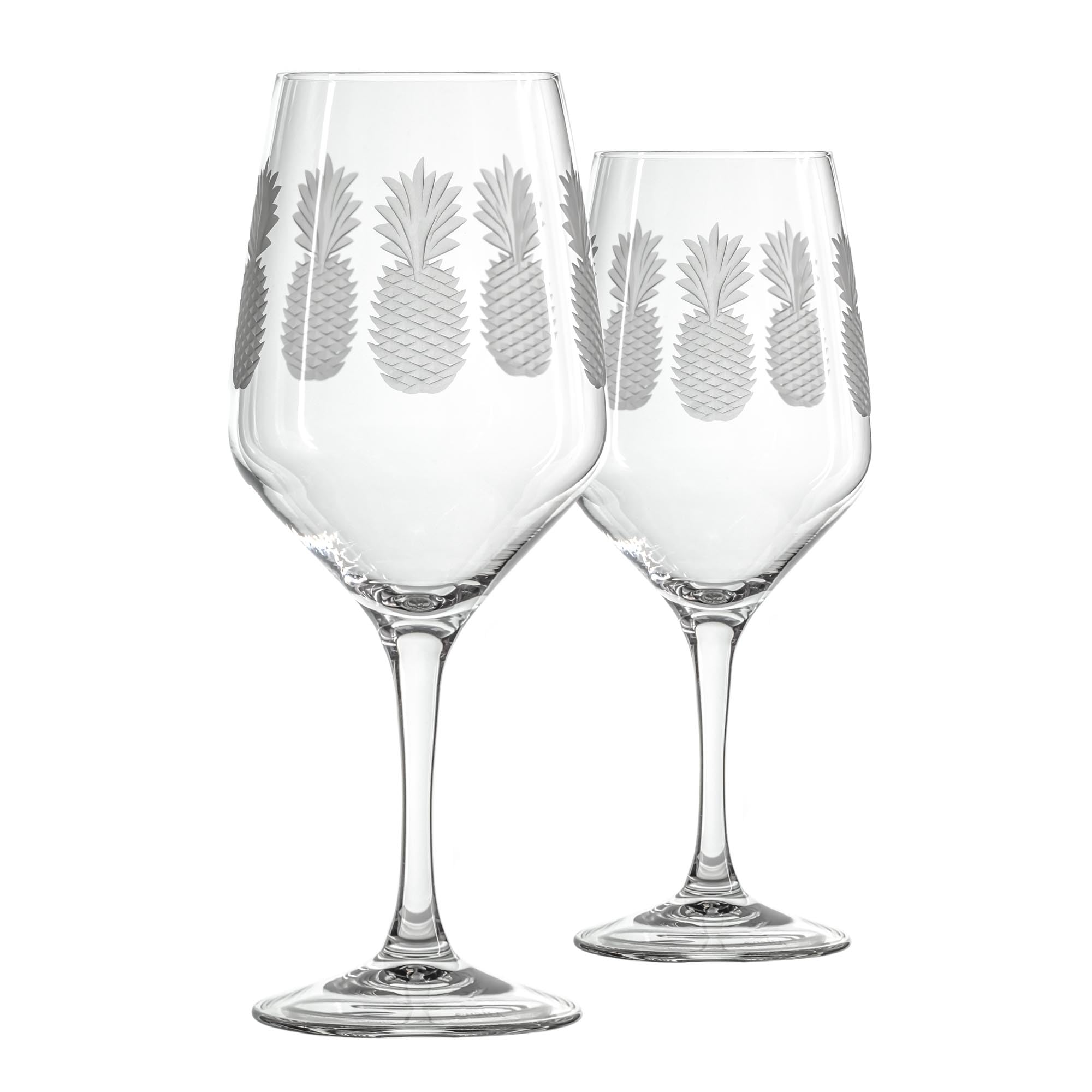 Rolf Glass Fresh Pineapple All Purpose Wine Glass | 19.5oz Stemmed Glass | Lead-Free and Diamond-Wheel Engraved | Tropical Etched Pineapple Design | Coastal Glassware | Set of 2