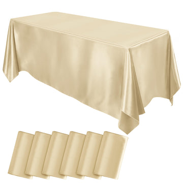 MCEAST 6 Packs Satin Tablecloth 102 x 58 Inches Rectangular Table Overlay Cover Bright Silk Tablecloth Smooth Fabric Table Decor for Wedding Banquet Decoration (Champagne)