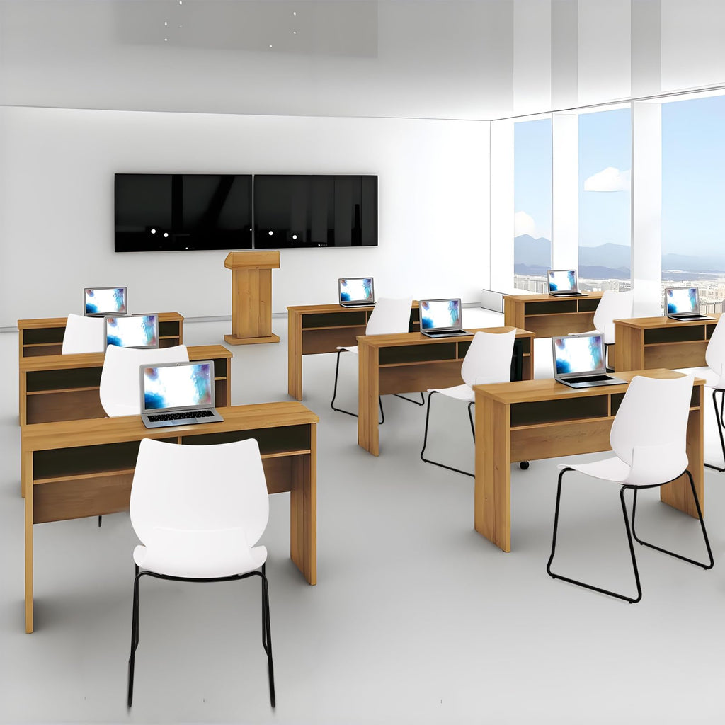 Klasika Stackable Waiting Room Chair, Stacking Office Chair with Ergonomic Lumbar Support and Metal Legs, Plastic Desk Chairs for Conference