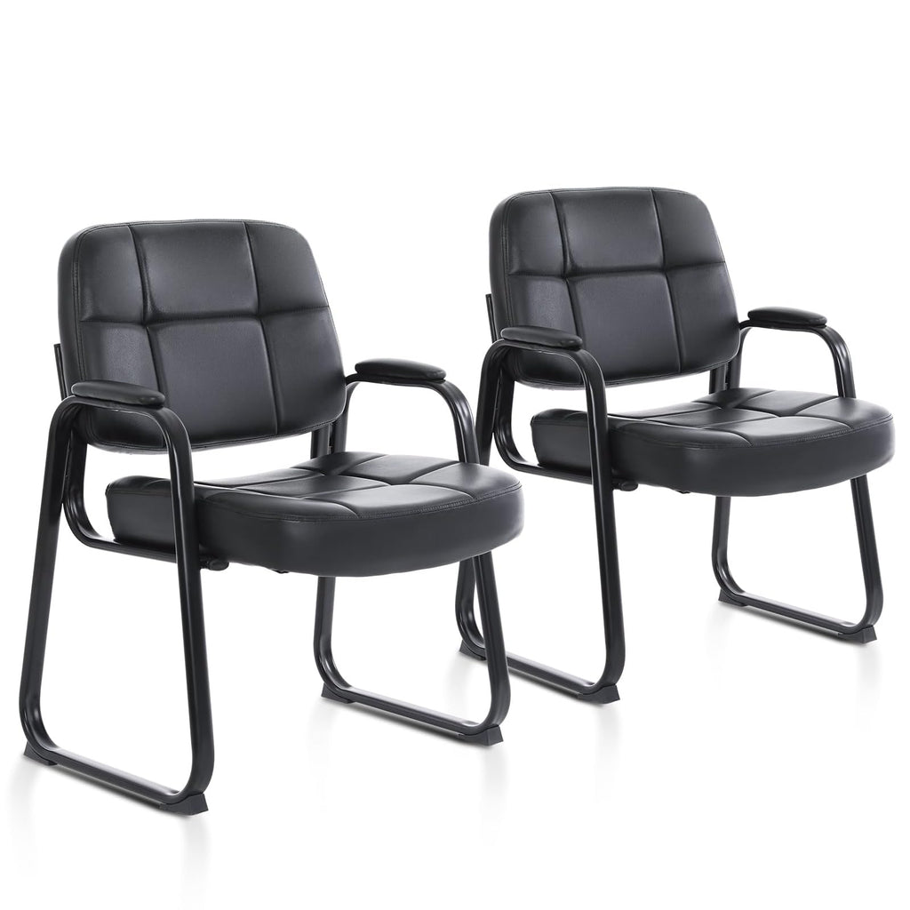Clatina Big & Tall 500 Lbs Waiting Room Chair, Leather Office Reception Guest Chair Sled Base with Padded Arms for Elderly Home Desk Conference