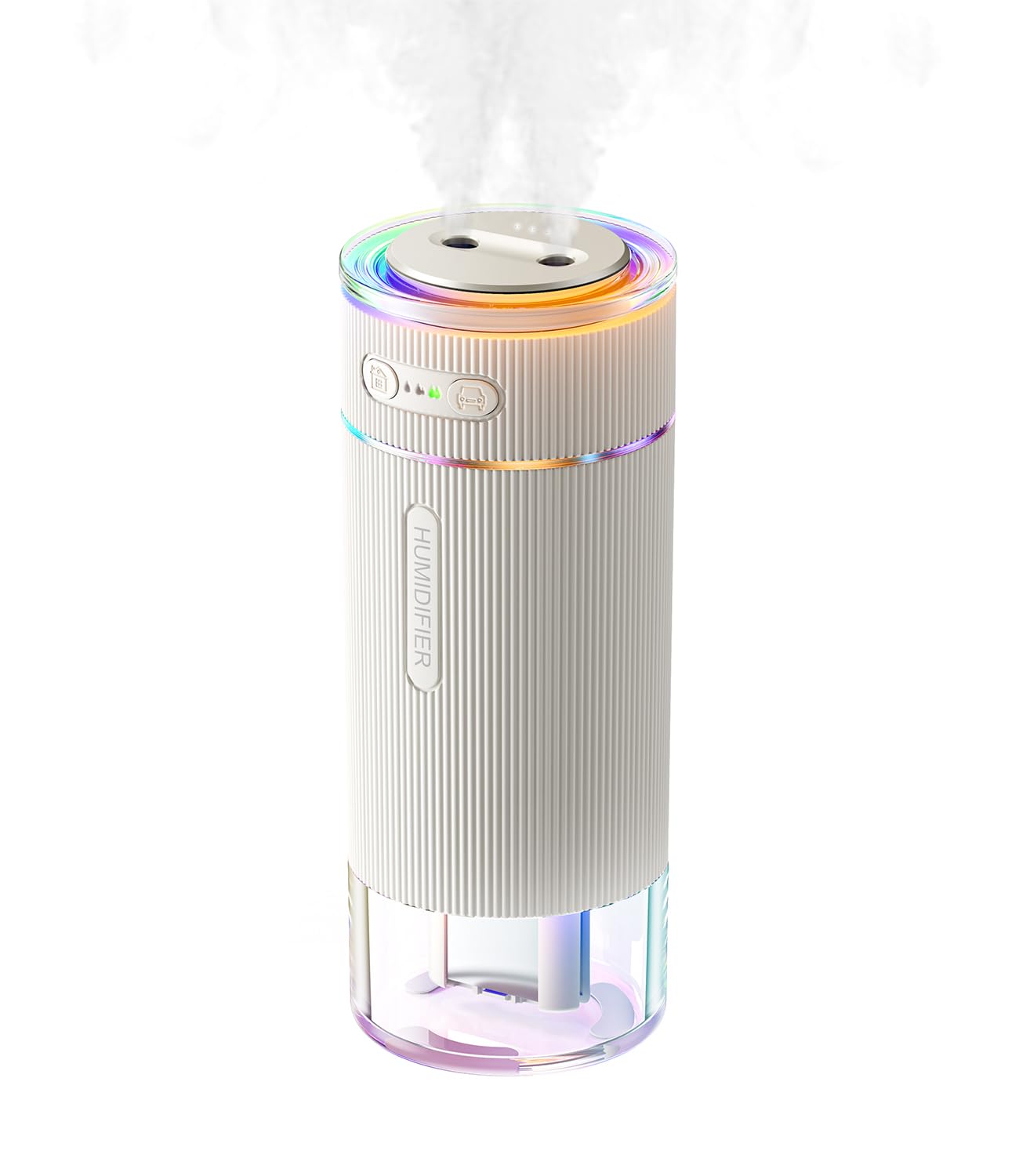 WSKEN Portable Small Humidifier for Bedroom - [Dual Nozzle Large Cool Mist] [Ambiance Lighting] [Car Smart On/Off] Ultrasonic Mini Personal Desk Air Humidifiers for Travel Office Baby Room,White