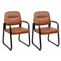 Clatina Leather Office Guest Waiting Room Chair with Sled Base, Reception Chair No Wheels with Armrests and Lumber Support, Stationary Desk