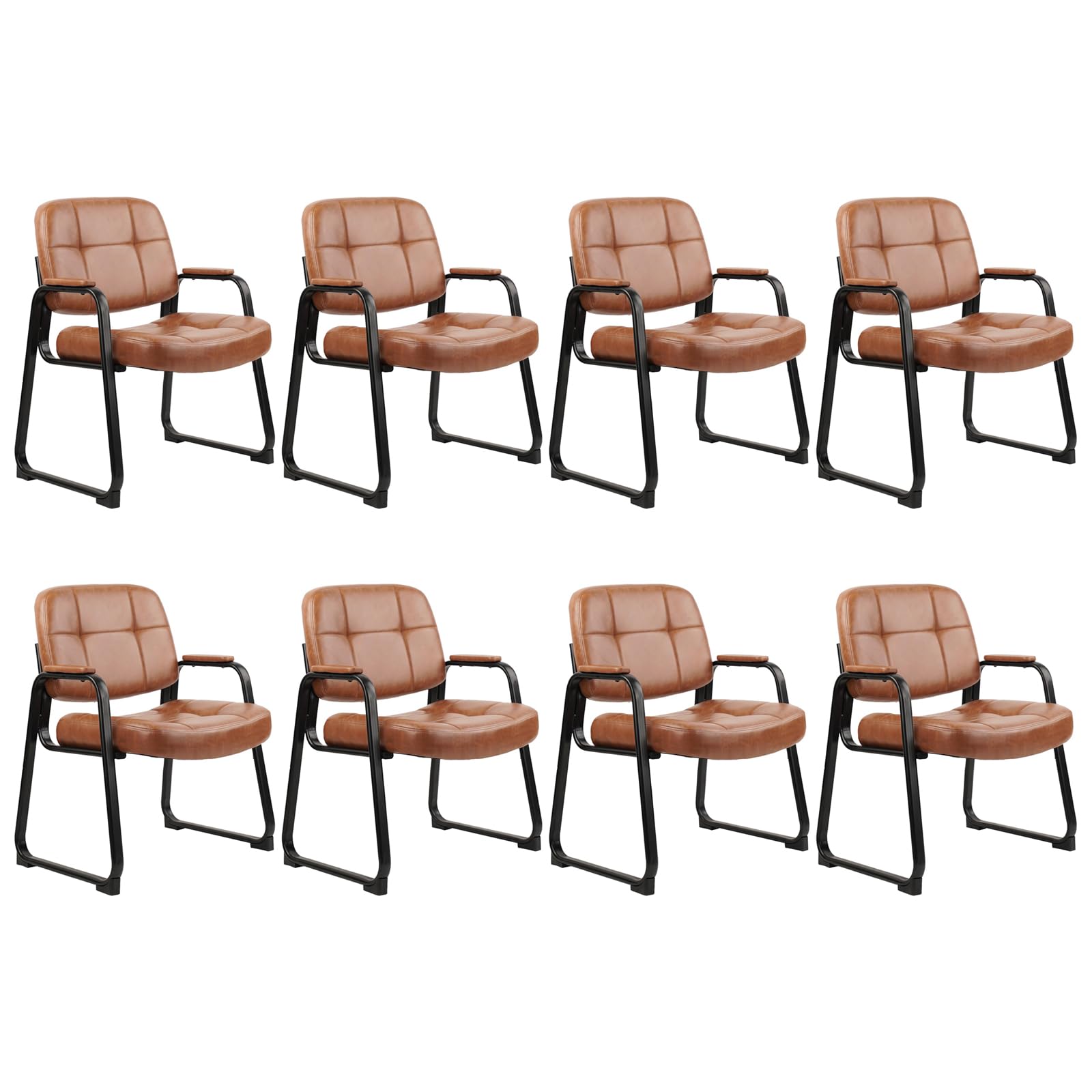 Clatina Big & Tall 500 Lb Waiting Room Chairs with Padded Armrests and Sled Base, Leather Stationary No Wheels Office Reception Guest Chair for