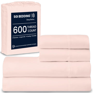 SGI bedding 100% Egyptian Cotton Sheets Full Size – 600 Thread Count Sheets Set, Soft, Cooling, 15" Deep Pocket, Luxury Hotel Bedding, Breathable, Durable - Peach
