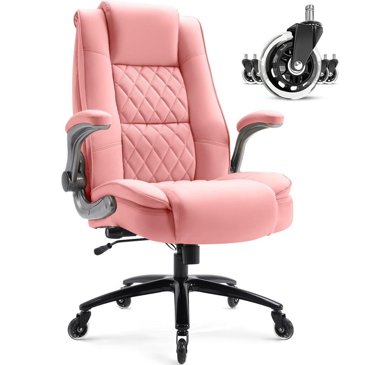 High Back Office Chair, Ergonomic Executive Computer Desk Chair, 31 inches x 28 inches x 48.8 inches, Pink