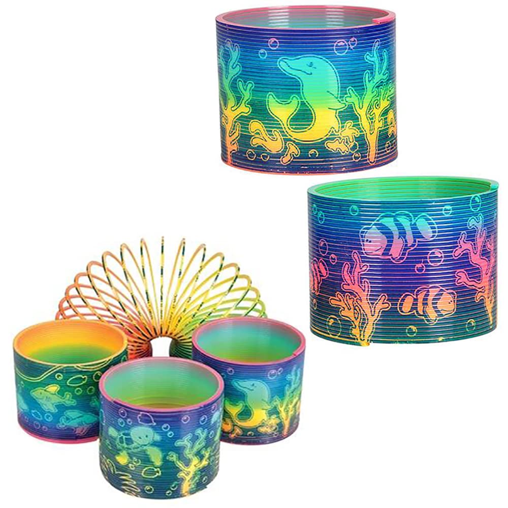 The Dreidel Company Aquatic Animal Print Coil Spring, Aquatic Print Coil Magic Springy Toy for Kids, Party Favor, Birthday Parties, Carnival Prizes, Goody Bag Filler, 3" (2-Pack)