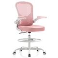 Synorla Ergonomic Tall Drafting Chair-mesh Desk Chair with Flip-up Arms, Gray Pink