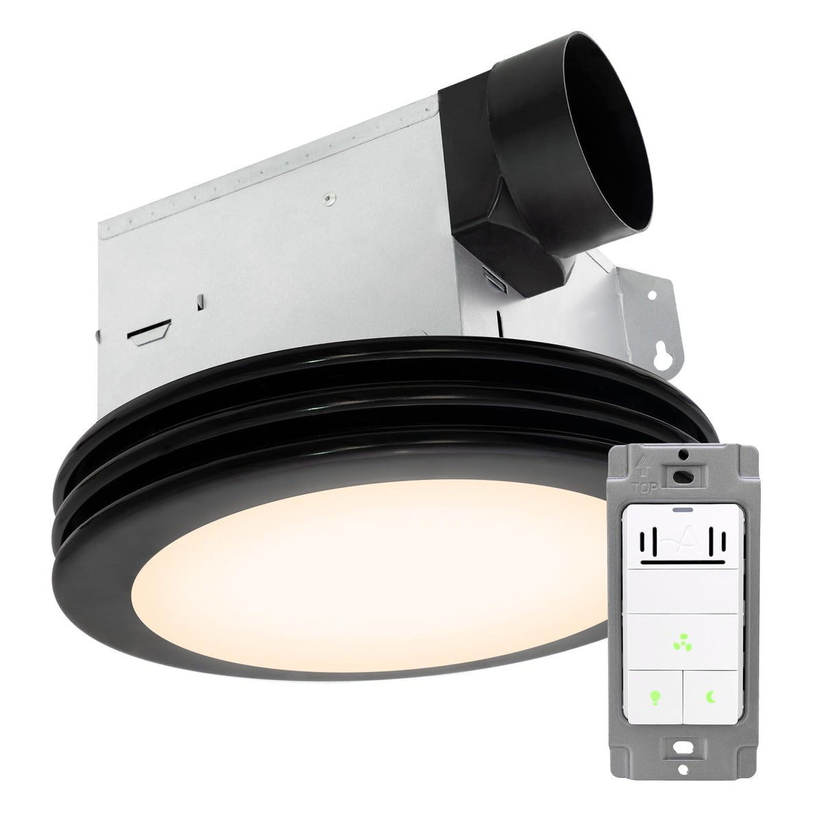 Akicon Bathroom Exhaust Fan Light and Humidity Switch, 80CFM 2.0 Sones Round Bathroom Fan Light Combo, 3CCT LED Light Bathroom Fan for Home (Matte Black)