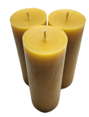 3 Beeswax Pillar Candles 1.5" w x 4" H, Handmade in USA Using Local Beeswax. 15-18 Hours Emergency Candle