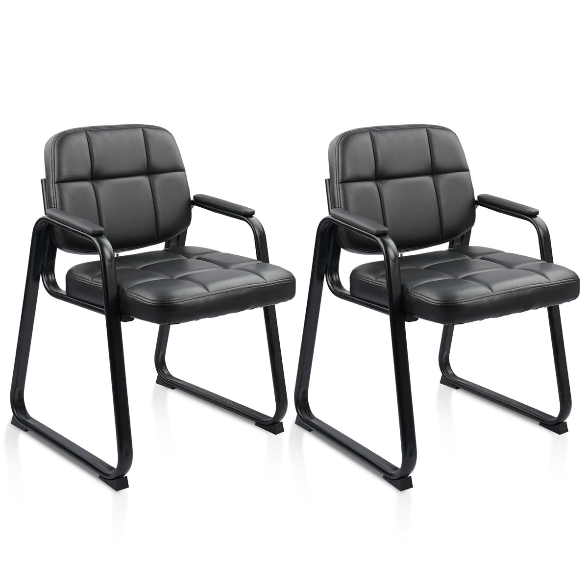 Clatina Waiting Room Guest Chair with Bonded Leather Padded Arm Rest for Office Reception and Conference Desk Black with Sled Base 2 Pack