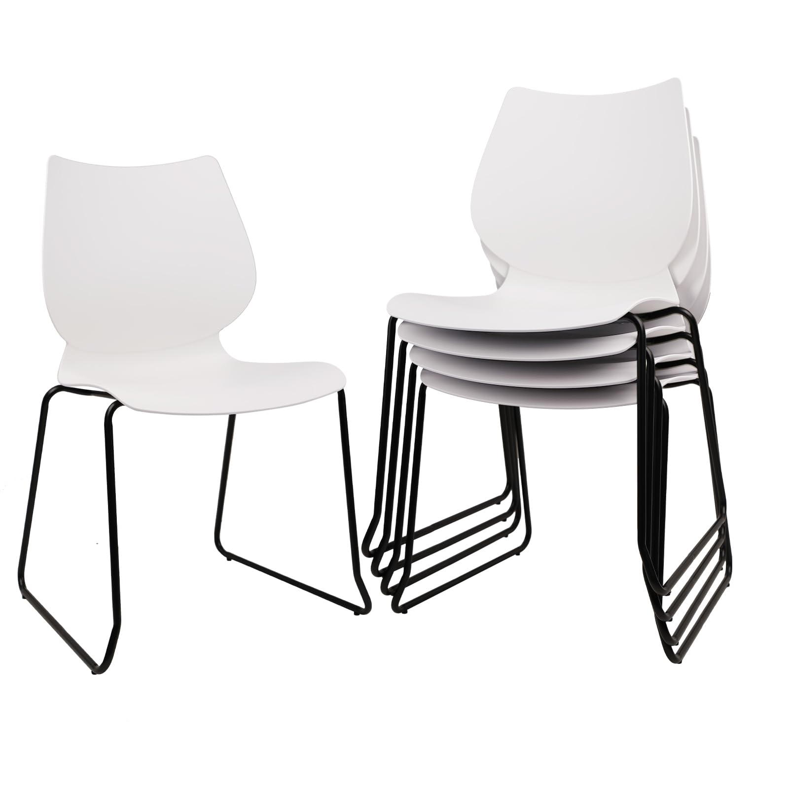 Klasika Stackable Waiting Room Chair, Stacking Office Chair with Ergonomic Lumbar Support and Metal Legs, Plastic Desk Chairs for Conference